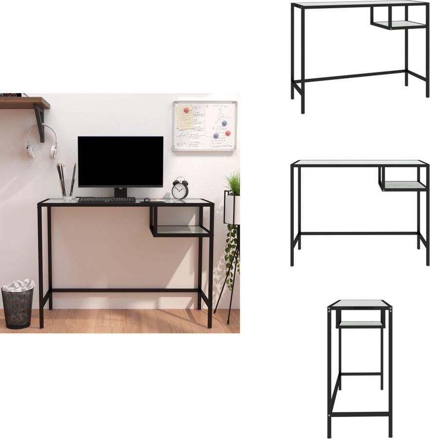 VidaXL Computerbureau Computerbureaus Glazen Kantoorbureau Computerbureau 100x36x74 cm gehard glas witmarmerkleurig
