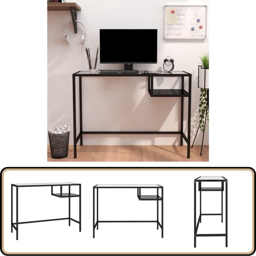 VidaXL Computerbureau Glas en Staal 100x36x74 cm Zwart Computerbureau Glas Tafel Zwarte Bureaublad Industrieel Bureau Modern Bureau Thuiskantoor Ergonomische Werkplek Compacte Bureaus