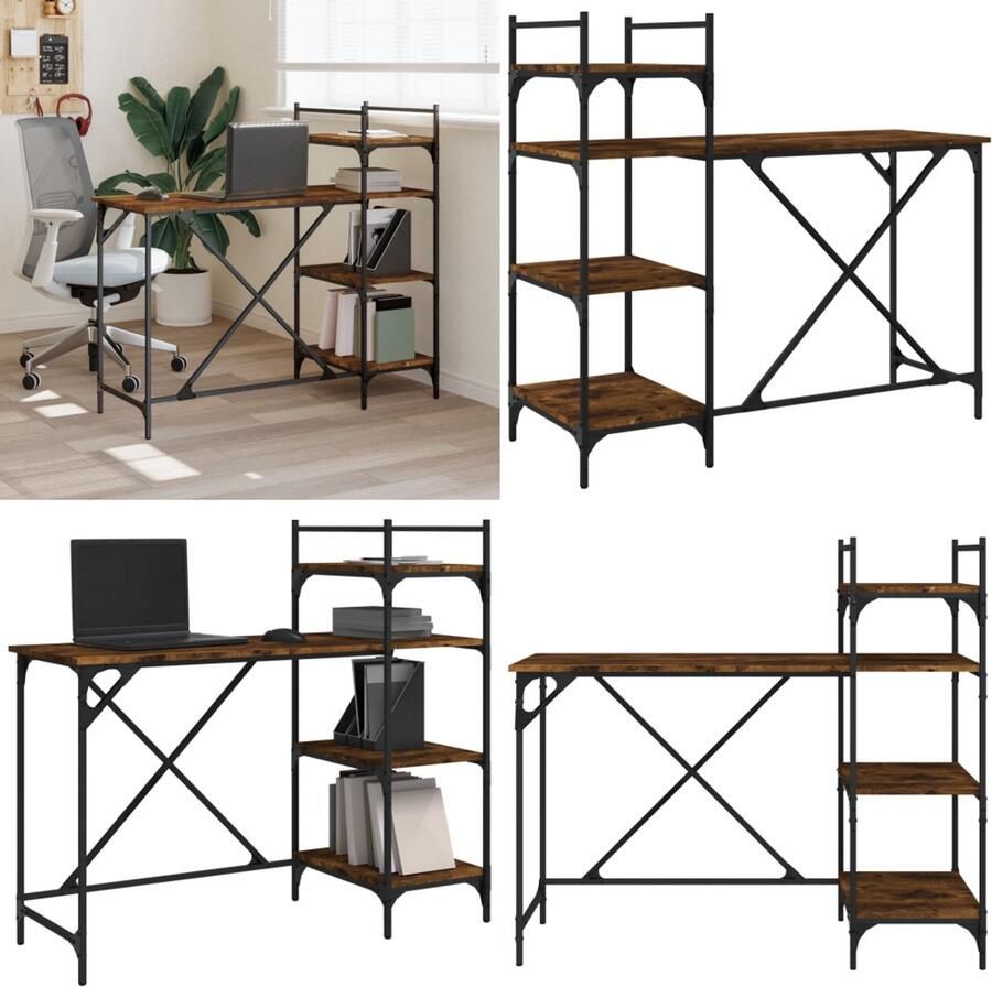 VidaXL Computerbureau met schappen 120x47x109 cm gerookt eikenkleurig Computerbureau Computerbureaus Bureau Laptoptafel