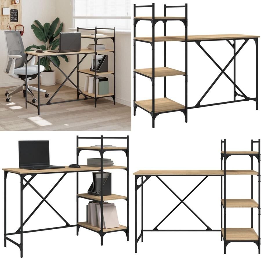 VidaXL Computerbureau met schappen 120x47x109 cm sonoma eikenkleurig Computerbureau Computerbureaus Bureau Laptoptafel