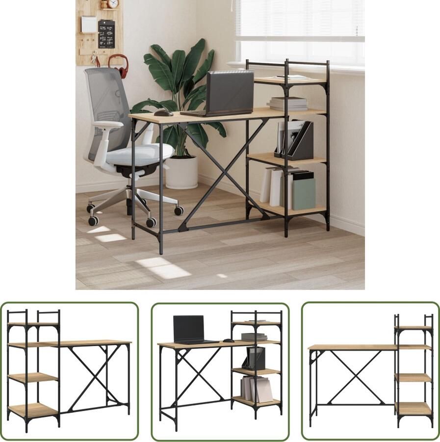 The Living Store Bureau Sonoma Eiken Schappen 120 x 47 x 109 cm Duurzaam materiaal Kantoormeubilair Computerbureau Bureaus Laptop Tafel Houten Bureau