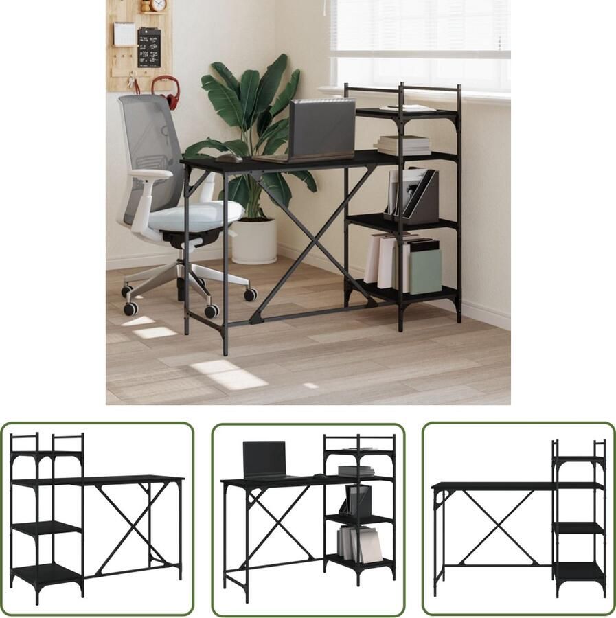 The Living Store Bureau Schappen 120 x 47 x 109 cm Duurzaam bewerkt hout en metaal Kantoormeubilair Bureau Laptop Tafel Houten Bureau Zwart Bureau - Foto 3