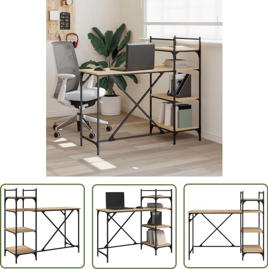 VidaXL Computerbureau Sonoma Eikenkleur 120x47x109 cm Computerbureau Bureau Houten Bureau Eiken Bureau Laptop Tafel Home Office Werkplek Boekenplank Opslagruimte Duurzaam Materiaal