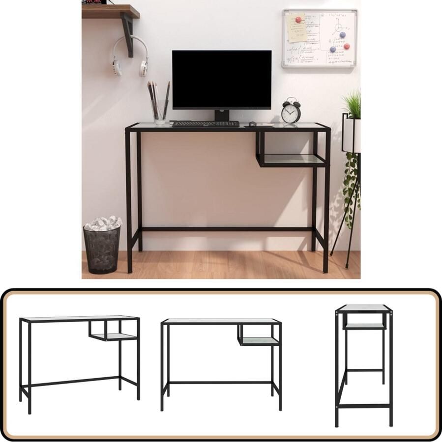 VidaXL Computerbureau Wit Marmer 100x36x74 cm Computerbureau Bureau Glazen Bureau Industrieel Bureau Wit Marmeren Bureau Modern Bureau Thuiskantoor Werkkamer Minimalistisch Bureau