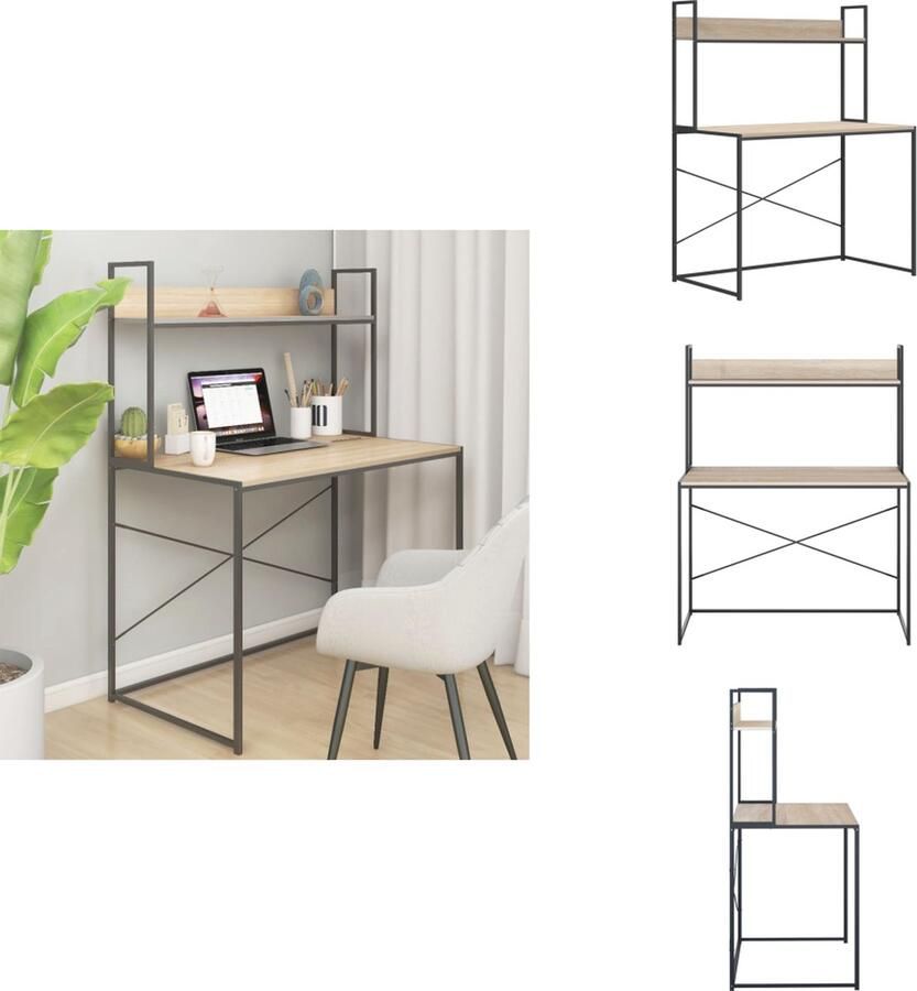 VidaXL Computertafel Computertafels Computerbureau Bureau Computerbureau 110x60x138 cm bewerkt hout zwart en eikenkleurig