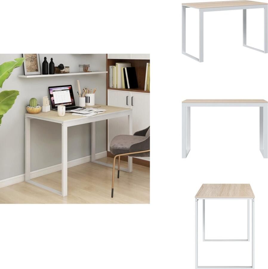 VidaXL Computertafel Computertafels Computerbureau Bureau Computerbureau 110x60x73 cm spaanplaat wit en eikenkleurig
