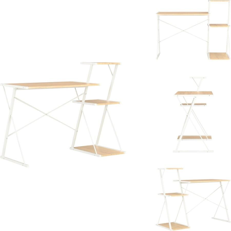 VidaXL Computertafel Computertafels Computerbureau Computerbureaus Bureau met schap 116x50x93 cm wit en eikenkleurig