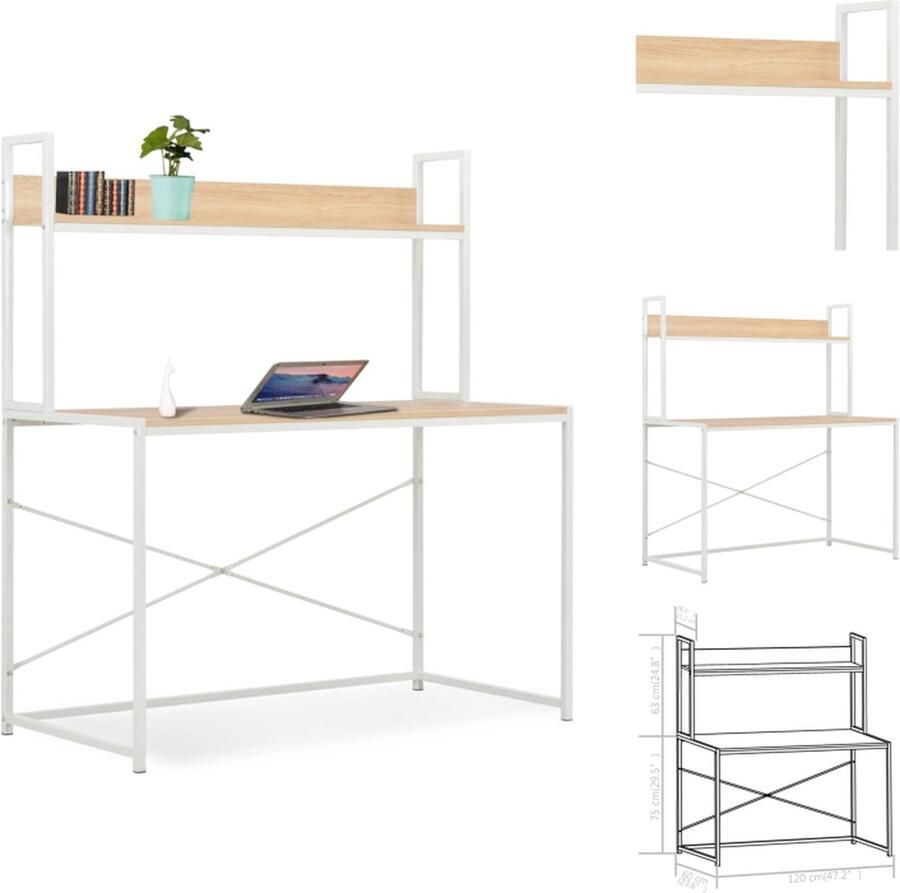 VidaXL Computertafel Computertafels Computerbureau Computerbureaus Computerbureau 120x60x138 cm wit en eikenkleurig