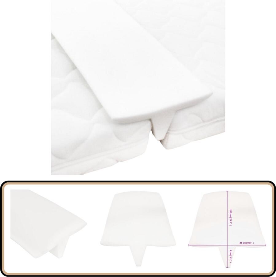 The Living Store Matraswig 25 x 200 x 8 cm Verbindt 2 matrassen Comfortabel en zacht Niet wasbaar Wit Schuim Matraswig Connecting Mattress Pad Bridge Mattress Koningssingle Bed Dubbel Bed
