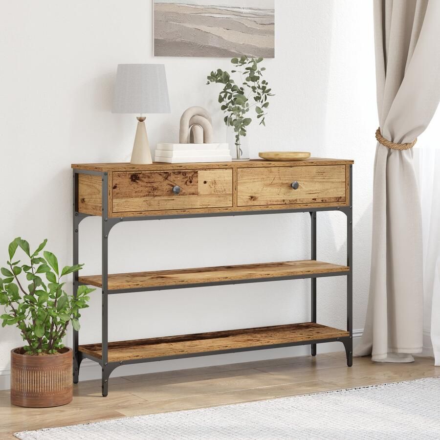 VidaXL Console Tafel Oud Hout 100x25x75 cm Engineerend Hout en Staal