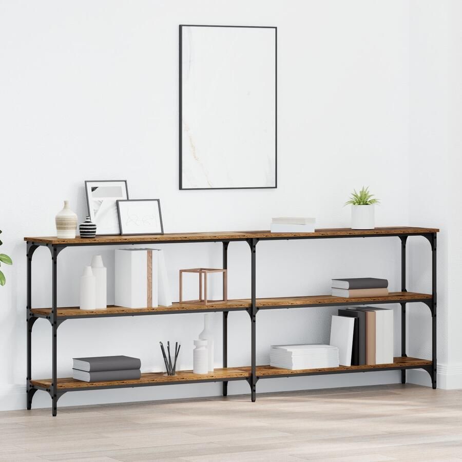 VidaXL Console Tafel met plank met opslag Oud Hout 200 x 29 x 75 cm