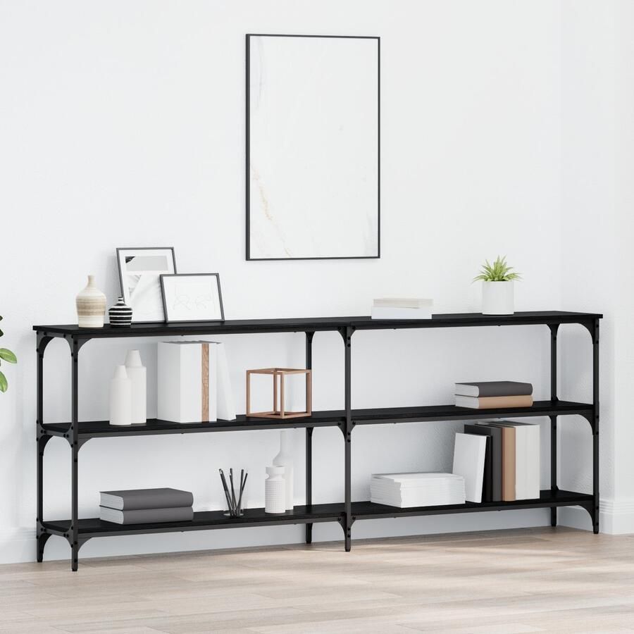VidaXL Console Tafel met plank met opslag Zwart eiken 200 x 29 x 75 cm