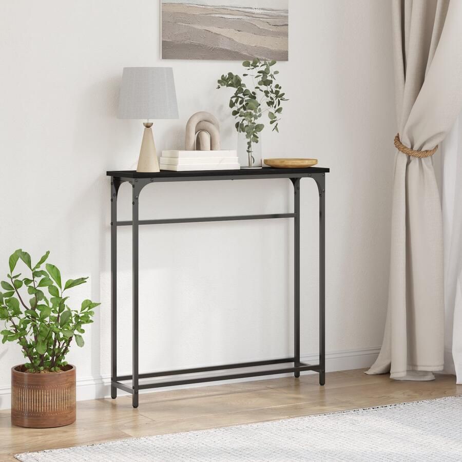 VidaXL Wandtafel met plank Zwart Eiken 75 x 19 5 x 75 cm Bewerkt hout - Foto 2