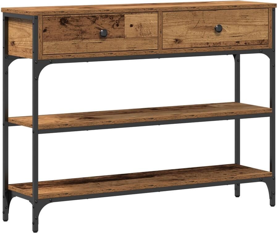 VidaXL Console Tafel Oud Hout 100x25x75 cm Engineerend Hout en Staal - Foto 2