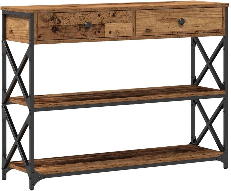 VidaXL Console Tafel Oud Hout 100x28x75 cm Engineered Hout & Staal