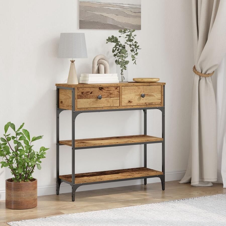 VidaXL Console Tafel Oud Hout 72 5x25x75 cm Engineered Wood & Staal