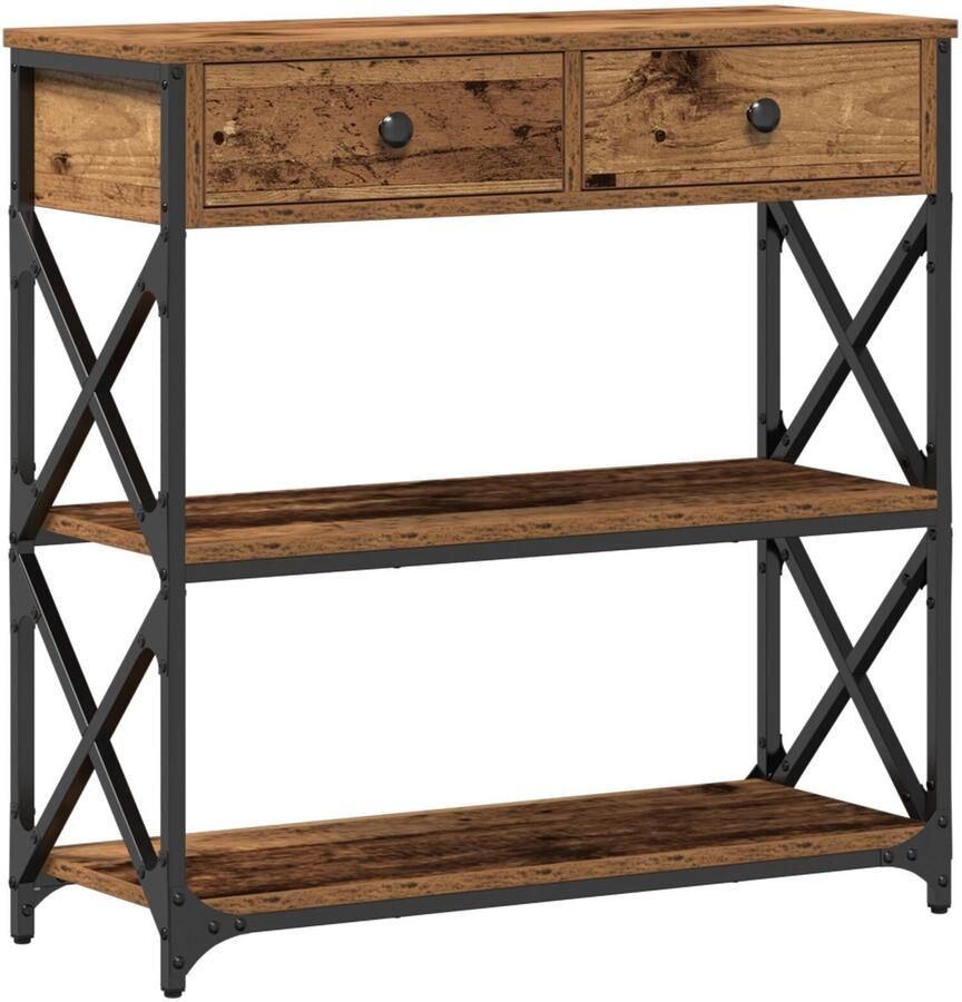 VidaXL Console Tafel Oud Hout 75x28x75 cm Engineered Hout en Staal - Foto 2