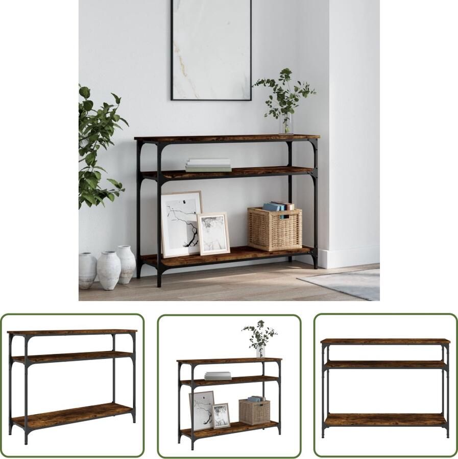 The Living Store Wandtafel Trendy Haltafels Afmetingen- 100 x 29 x 75 cm Kleur- Gerookt eiken Materiaal- Bewerkt hout en metaal Wandtafel Console Tafel Bijzettafel Houten Tafel Industrieel Design
