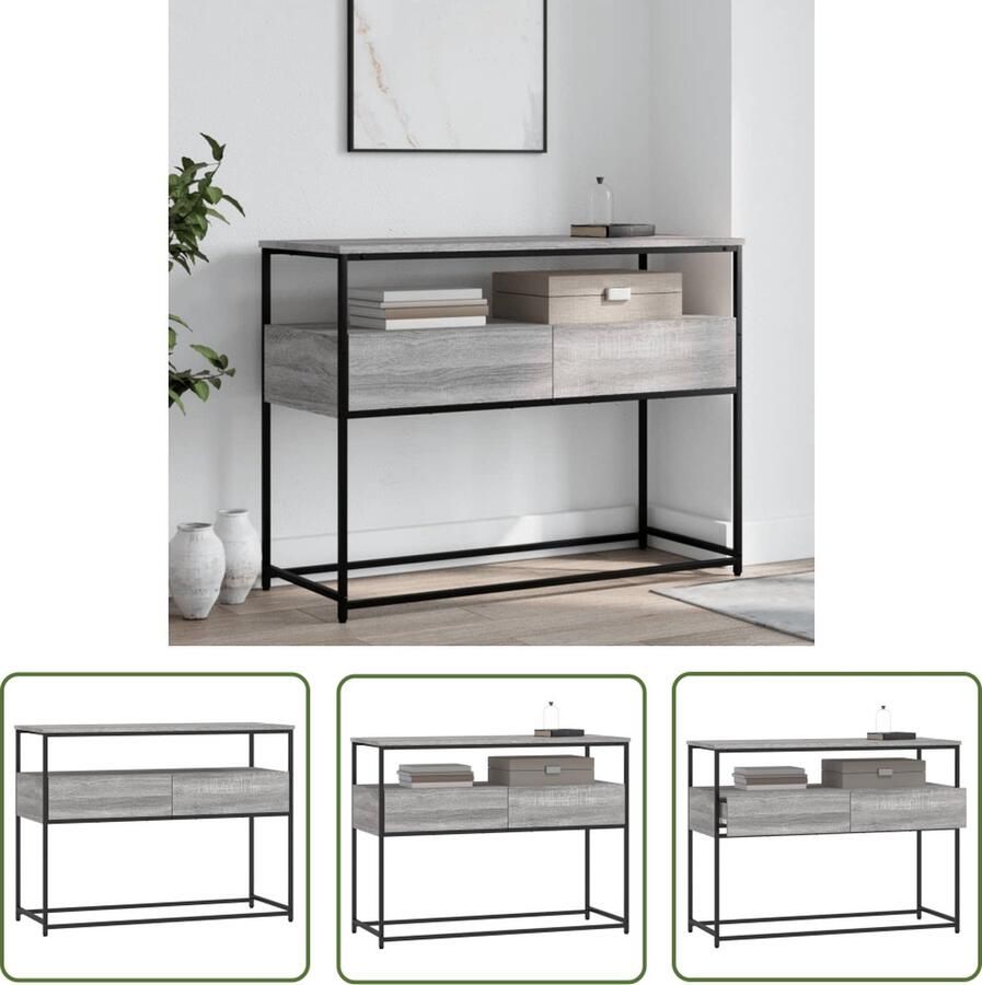 The Living Store Wandtafel 100x40x75 cm bewerkt hout grijs sonoma eikenkleurig Wandtafel Console Tafel Bijzet Tafeltje Houten Tafel Grijze Tafel
