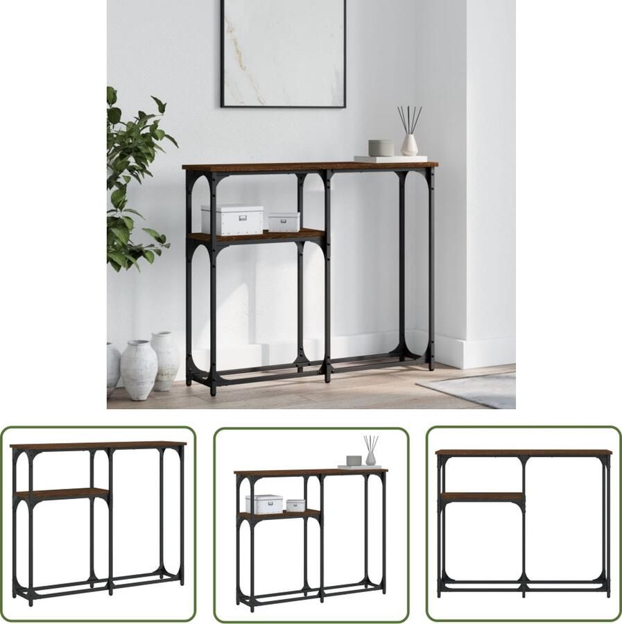 The Living Store Wandtafel Hal Bruineiken 90 x 22.5 x 75 cm Verstelbare poten Wandtafel Console Tafel Bijzet Tafeltje Haltafel Woonkamerspiegel - Foto 2