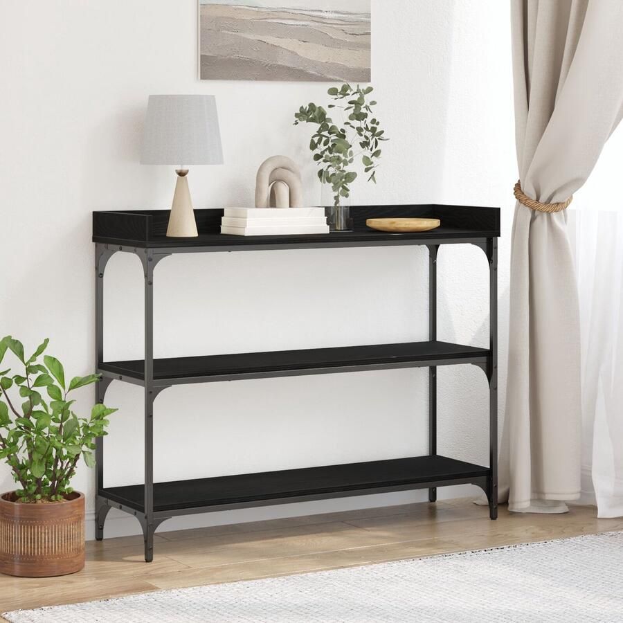 VidaXL Console Tafel Zwart Eiken 100x30x80 cm Engineered Hout en Staal