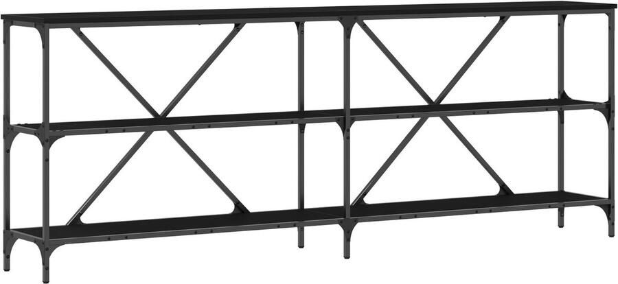 VidaXL Console Tafel Zwart Eiken 200x30x75 cm Engineered Hout en Staal