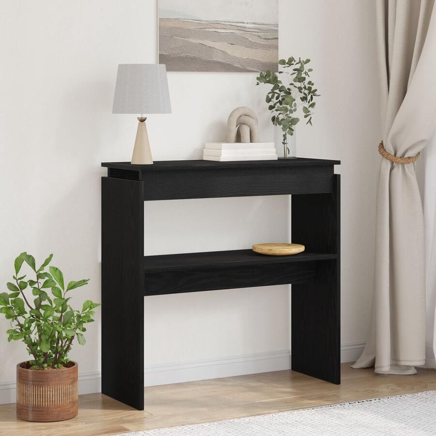 VidaXL Console Tafel Zwart eiken Massief Eikenhout 80 x 30 x 80 cm