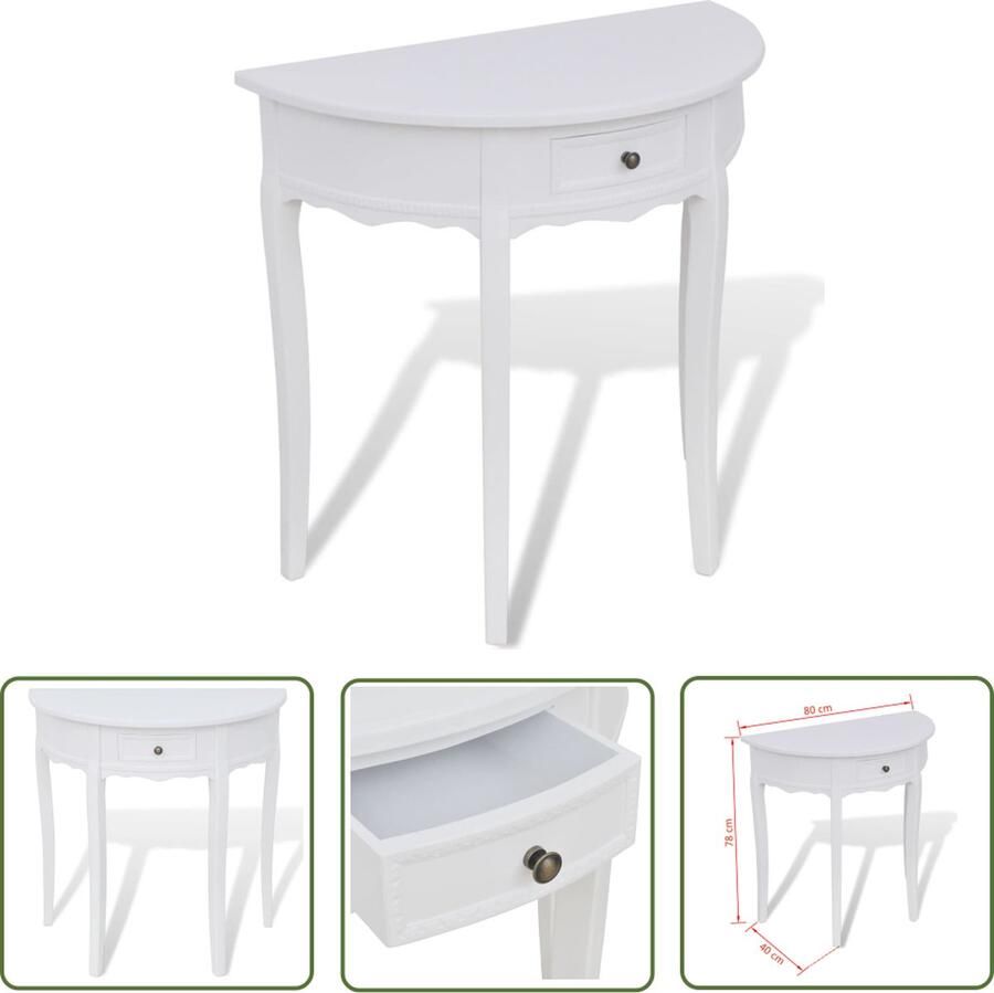 The Living Store Bijzettafel MDF en grenenhout 80 x 40 x 78 cm Wit Bijzettafel Consoletafel Side Table Houten Tafel Wit Meubel - Foto 2