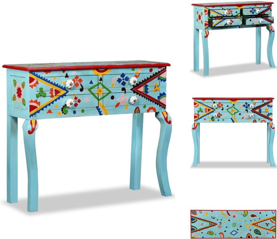 VidaXL Consoletafel Consoletafels Console Tafel Console Tafels Wandtafel handgeschilderd massief mangohout blauw