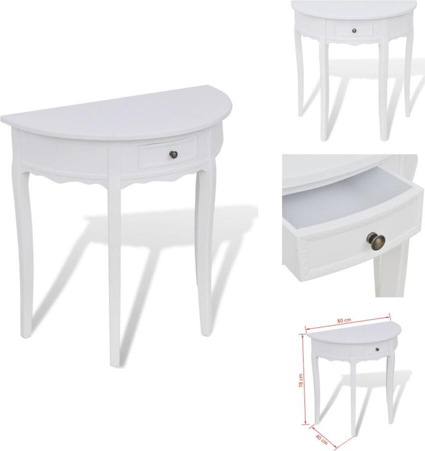 VidaXL Consoletafel Consoletafels Console Tafel Console Tafels Wandtafel met lade halfrond wit