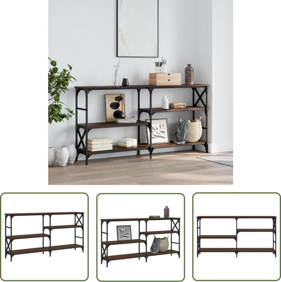 The Living Store Wandtafel Bruineiken 150x29x76.5 cm Duurzaam hout staal Wandtafel Consoletafel Bijzetkast Houten Kast Bruine Eiken Kleur