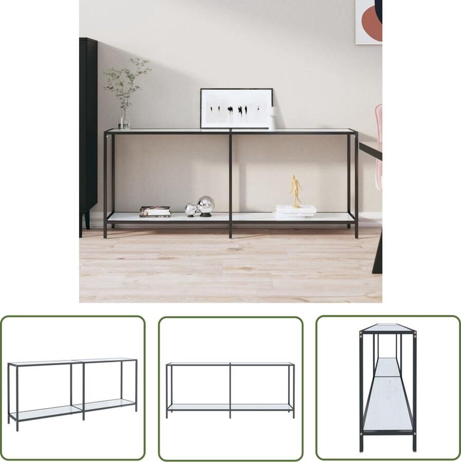 The Living Store Wandtafel Wit 180 x 35 x 75.5 cm Gehard glas en gepoedercoat staal Montage vereist Wandtafel Consoletafel Bijzettafel Glas Tafellaag Staaltafel - Foto 2