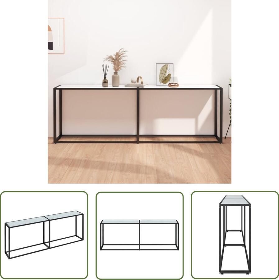 The Living Store Wandtafel Witmarmer 220 x 35 x 75.5 cm Gehard glas en gepoedercoat staal Wandtafel Consoletafel Salontafel Bijzettafel Witte Tafel - Foto 2