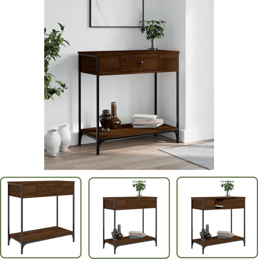 The Living Store Wandtafel Bruineiken 75 x 34.5 x 75 cm Duurzaam Hout en Metaal Wandtafel Consoletafel Bruineiken Houten Tafellaar Bijzettafel