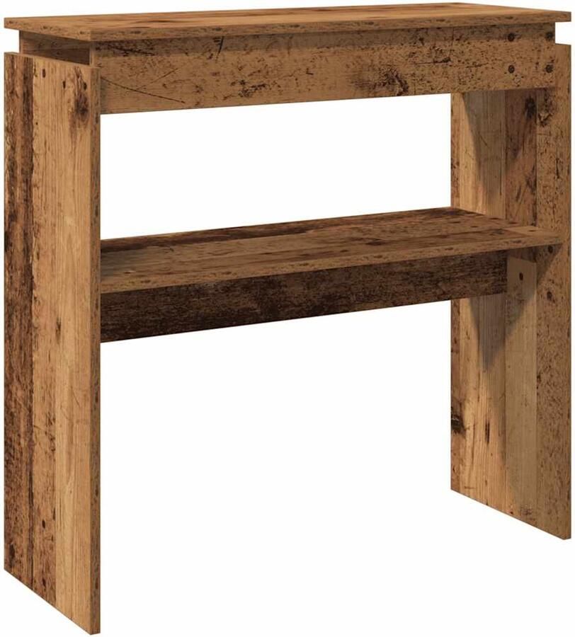 The Living Store Wandtafel 80x30x80 cm bewerkt hout oud houtkleurig Consoletafel Houten Tafel Vintage Tafel Sidetable Woonaccessoires