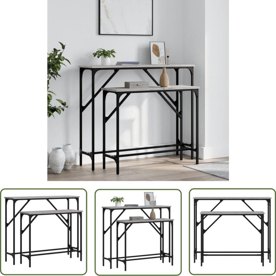 The Living Store Wandtafel Haltafel Grotere Tafel- 95 x 26 x 80 cm Kleinere Tafel- 75 x 26 x 63 cm Duurzaam Hout en Metaal Grijs Wandtafel Consoletafel Haltafel Bijzettafel Houtmeubel