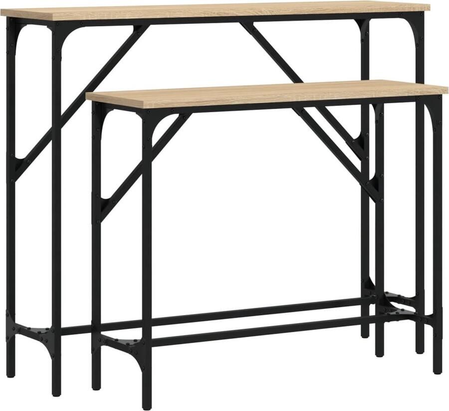 The Living Store Wandtafel Trendy Haltafels Afmeting- 95 x 26 x 80 cm Ken- Verstelbare poten Wandtafel Consoletafel Salontafel Bijzettafel Houten Tafel