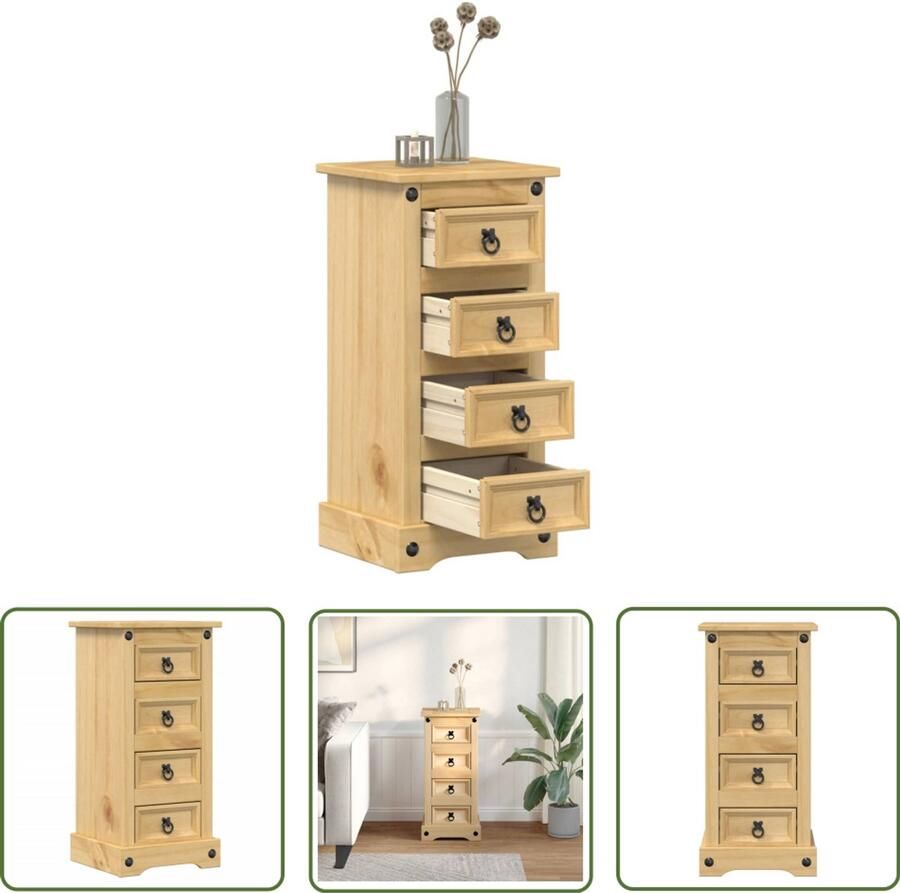 The Living Store Nachtkastje Corona 35x32 5x74 cm massief grenenhout Nachtkastje Corona Nachtkastjes Grenenhout Bruine Kleur