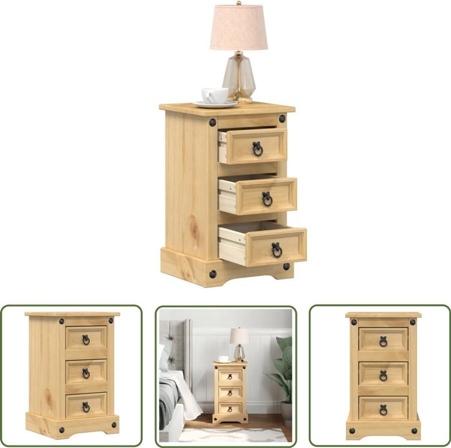 The Living Store Nachtkastje Corona 35x32 5x58 cm massief grenenhout Nachtkastje Corona Serie Grenenhout Bruine Kleur Vintage Design