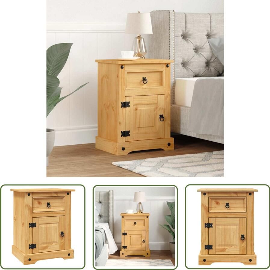 The Living Store Corona Nachtkastje Massief Grenenhout 53 x 39 x 67 cm Bruin Nachtkastje Coronastijl Grenenhouten Nachtkastje Massief Hout Nachtaandacht - Foto 3