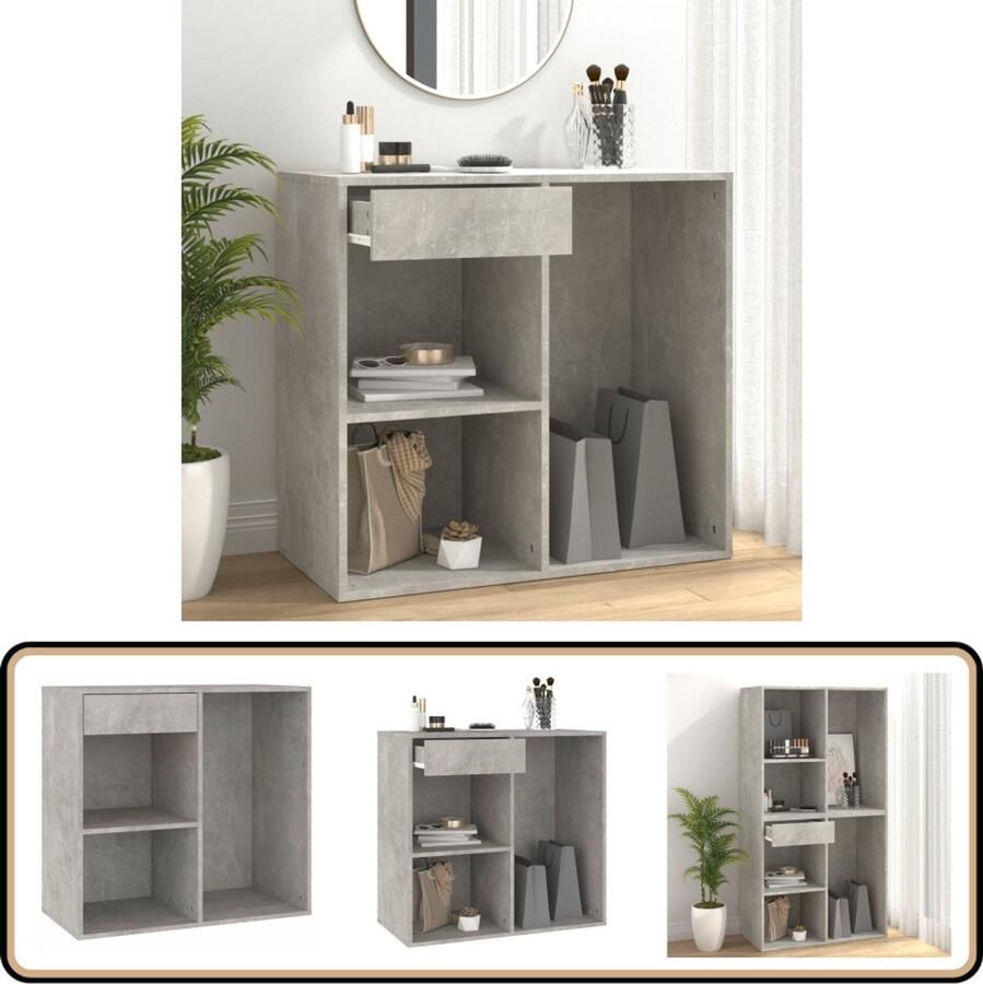 VidaXL Cosmeticakast 80x40x75 cm Betongrijs Cosmeticakast Make-upplek Opbergkast Beauty Organizer Houten Kast Grijze Kast Salon Meubilair