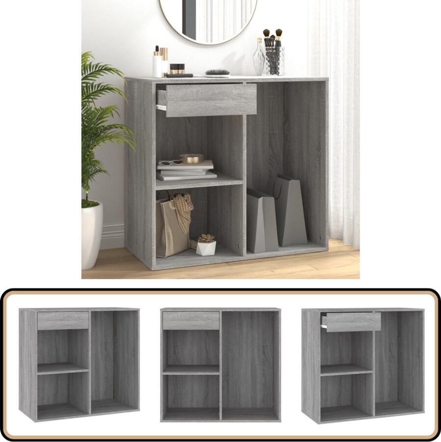 VidaXL Cosmeticakast 80x40x75 cm Grijs Sonoma Eiken Cosmeticakast Opbergkast Badkamerkast Makeup Organizer Houten Kast Grijskleur