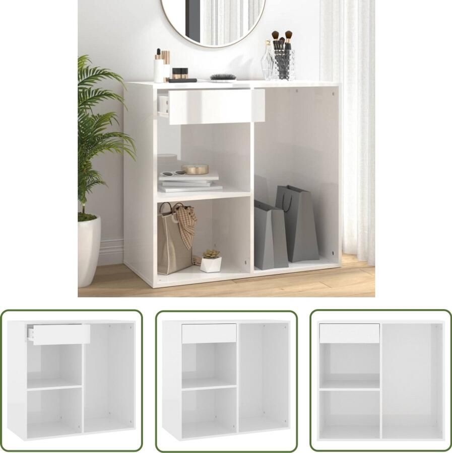 VidaXL Cosmeticakast Hoogglans Wit 80x40x75 cm Cosmeticakast Make-upplek Badkamerinrichting Opbergkasten Houten Meubels Decoratieve Opslag