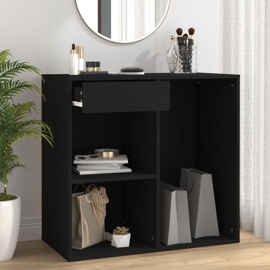 VidaXL Cosmeticakast Zwart Bewerkt hout 80x40x75 cm Cosmetica Kast Make-upperslag Badkamerkast Opslagkast Houten Kast Zwarte Kast Decoratieve Kast Sieradenkast - Foto 2