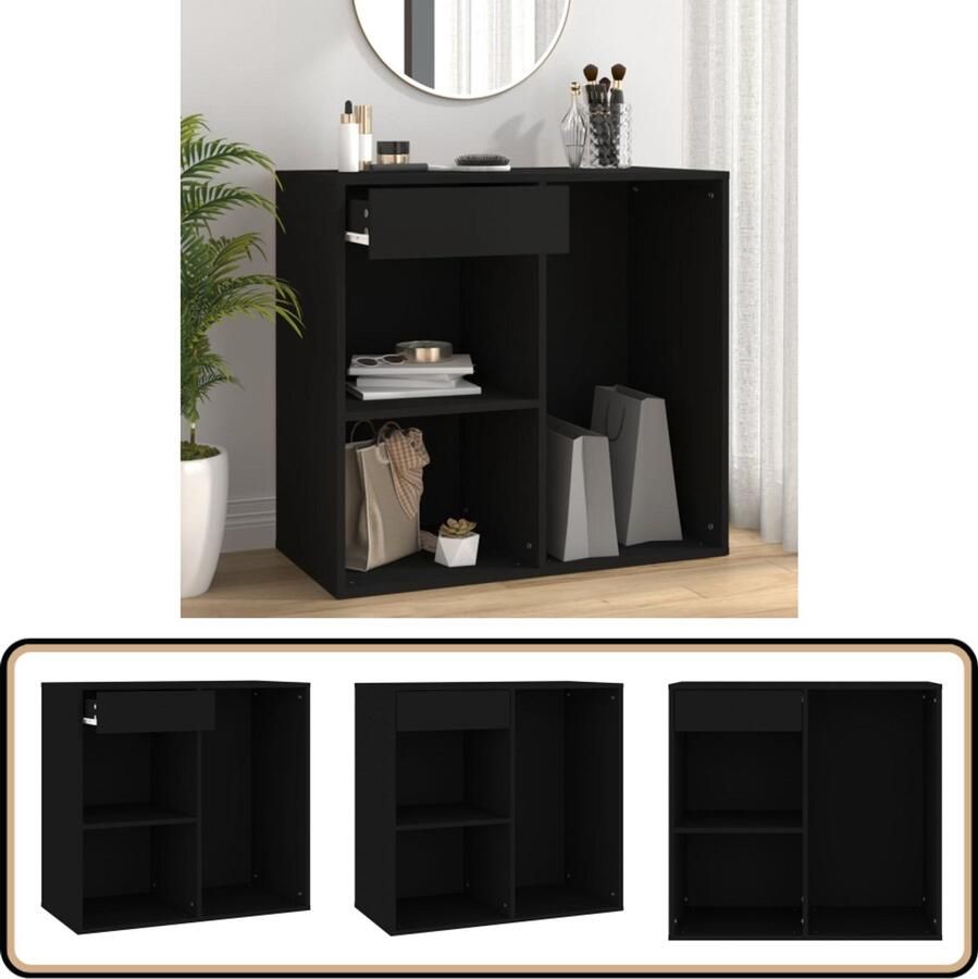 VidaXL Cosmeticakast Zwart Bewerkt hout 80x40x75 cm Cosmetica Kast Make-upperslag Badkamerkast Opslagkast Houten Kast Zwarte Kast Decoratieve Kast Sieradenkast