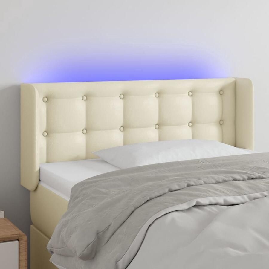 VidaXL LED Hoofdbord 93x16x78 88 cm Crèmekleurig Hoofdboard Led Hoofdbord Creme Hoofdbord Kunstleder Hoofdbord Met Lampjes