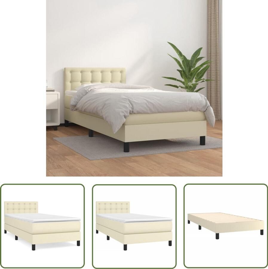 The Living Store Boxspring met matras kunstleer crèmekleurig 90x200 cm Boxspring Boxsprings Bed Slaapmeubel Boxspringbed Boxspring Bed Tweepersoonsbed Bed Met Matras Bedframe Ledikant Bed Met Hoofdbord - Foto 2