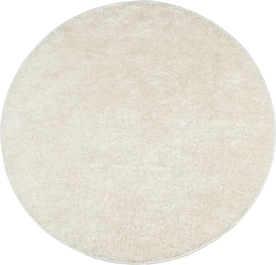 VidaXL Hoogpolig Vloerkleed ISTAN Ø100 cm Crème Vloerkleed Crème Kleur Zacht Vloerkleed Polyester Vloerkleed Rond Vloerkleed