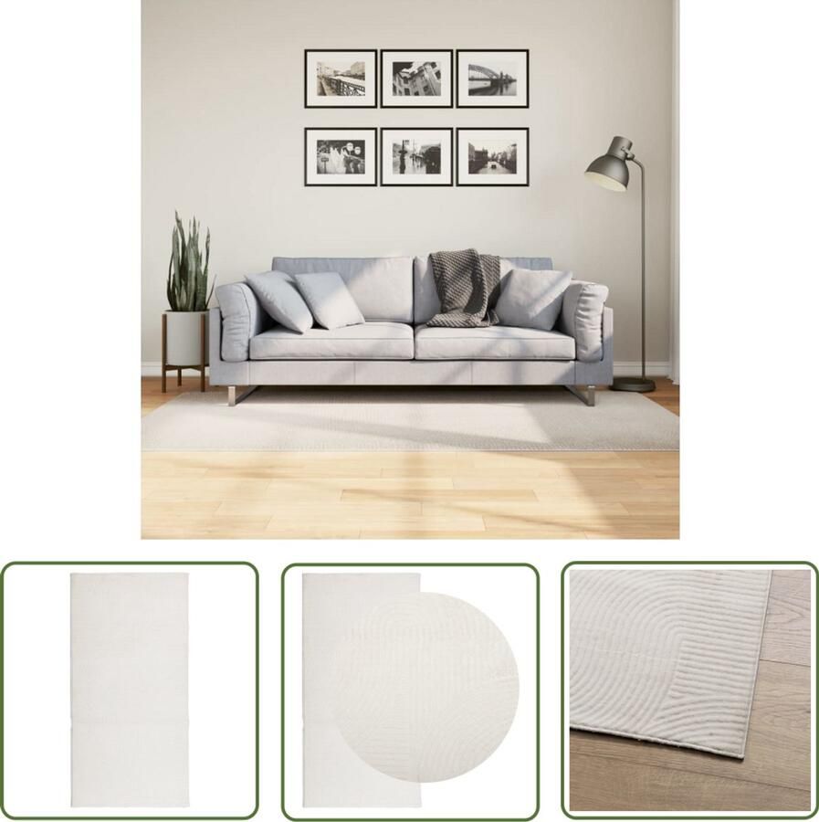 The Living Store Vloerkleed IZA laagpolig Scandinavisch 100x200 cm crèmekleurig Vloerkleed Crème Kleur Polyester 3d Effect Zacht Vloerkleed