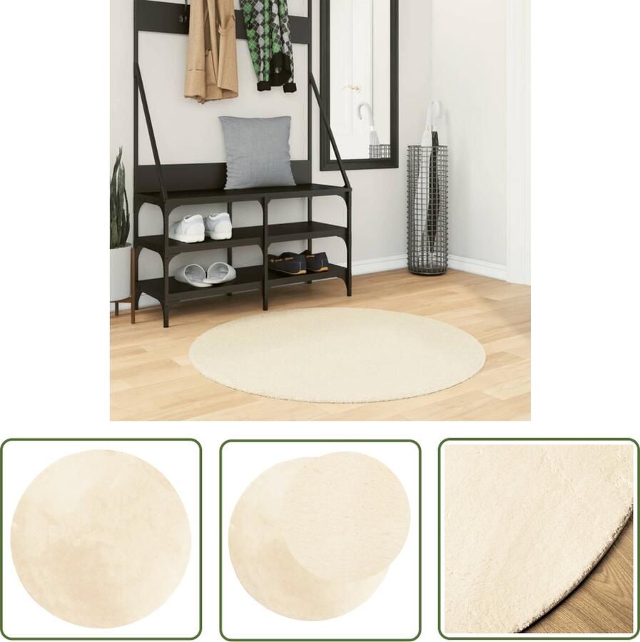 The Living Store Vloerkleed HUARTE laagpolig zacht wasbaar Ø 100 cm crème Vloerkleed Crème Kleurtje Zacht Tapijt Polyester Vloerkleed Ronde Vloerkleed